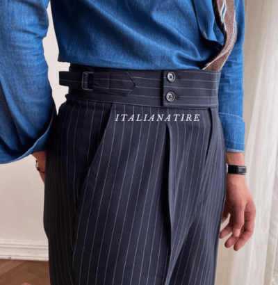 Navy Striped Buttoned Gurkha Pants -by-Italian Atire - Image 8