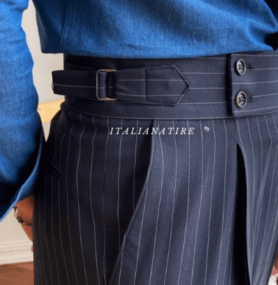 Navy Striped Buttoned Gurkha Pants -by-Italian Atire - Image 11