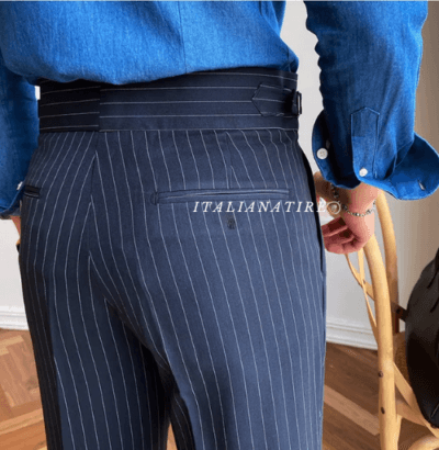 Navy Striped Buttoned Gurkha Pants -by-Italian Atire - Image 5