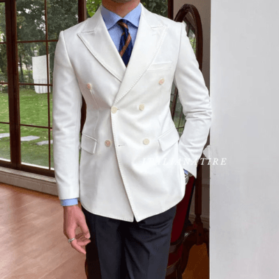 White Double Breasted one piece Blazer by Italian Atire
