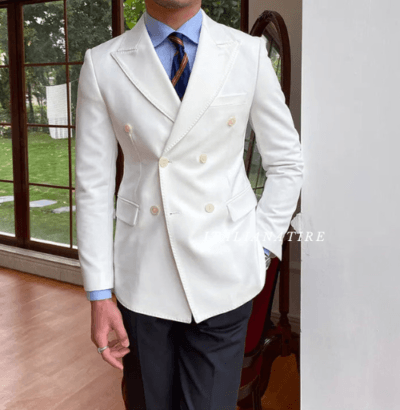 White Double Breasted one piece Blazer by Italian Atire