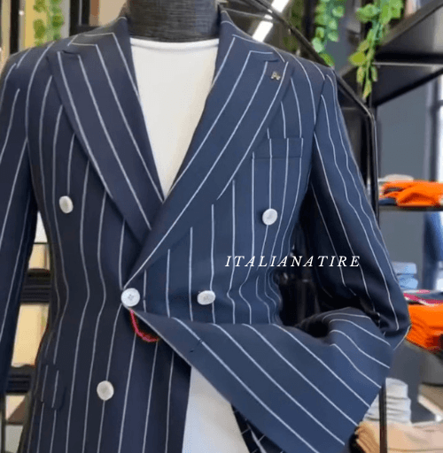Navy striped Double Breasted Blazer by Italian Atire (Special Edition) - Image 2