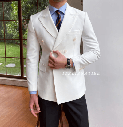 White Double Breasted one piece Blazer by Italian Atire - Image 2