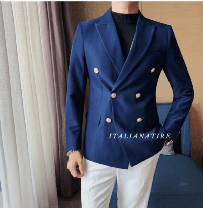 Blue Double Breasted one piece Blazer by Italian Atire