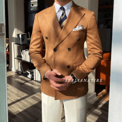 Camel Double Breasted One Piece Blazer by Italian Atire