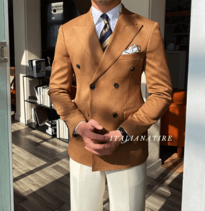 Camel Double Breasted One Piece Blazer by Italian Atire