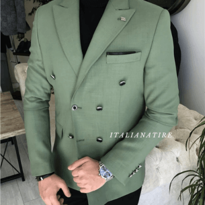 Green Double Breasted one piece Blazer by Italian Atire