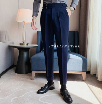 Navy Blue Signature Buttoned Gurkha Pants -by-Italian Atire - Image 5