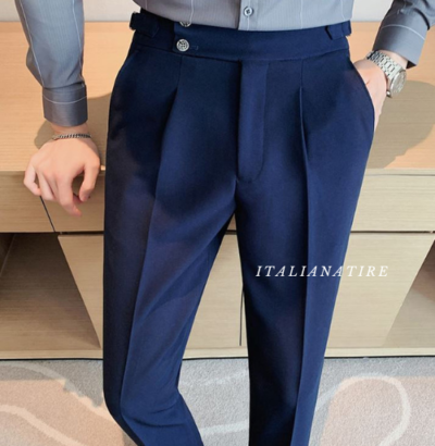 Navy Blue Signature Buttoned Gurkha Pants -by-Italian Atire - Image 4