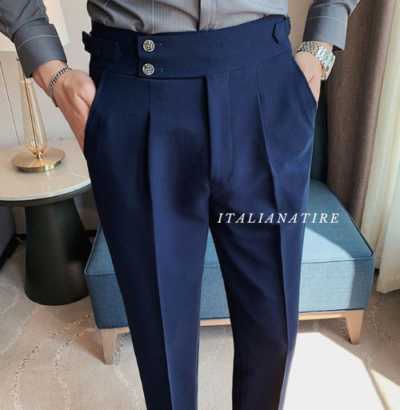 Navy Blue Signature Buttoned Gurkha Pants -by-Italian Atire - Image 3