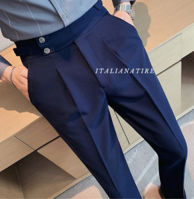 Navy Blue Signature Buttoned Gurkha Pants -by-Italian Atire - Image 2