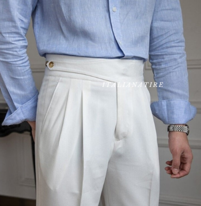 Frost White Classic Buttoned Gurkha Pants -by-Italian Atire