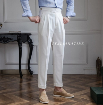 Frost White Classic Buttoned Gurkha Pants -by-Italian Atire - Image 2