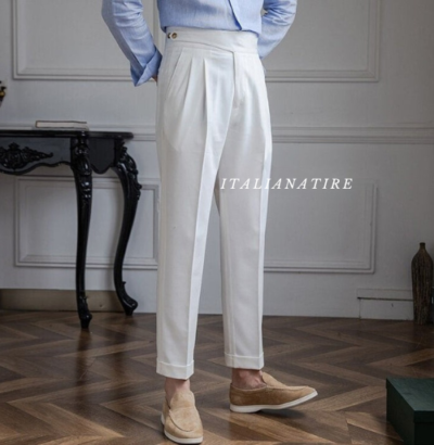 Frost White Classic Buttoned Gurkha Pants -by-Italian Atire - Image 4