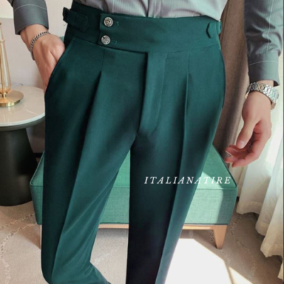 Bottle Green Signature Buttoned Gurkha Pants -by-Italian Atire