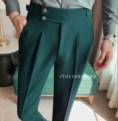 Bottle Green Signature Buttoned Gurkha Pants -by-Italian Atire