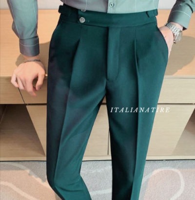 Bottle Green Signature Buttoned Gurkha Pants -by-Italian Atire - Image 3