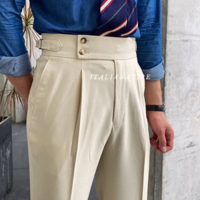 Biege Signature Buttoned Gurkha Pants -by-Italian Atire