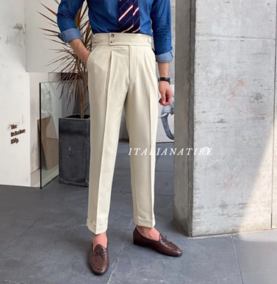 Biege Signature Buttoned Gurkha Pants -by-Italian Atire - Image 2