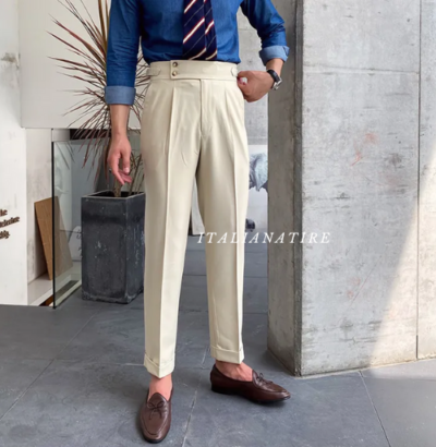 Biege Signature Buttoned Gurkha Pants -by-Italian Atire - Image 3