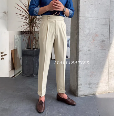 Biege Signature Buttoned Gurkha Pants -by-Italian Atire - Image 4