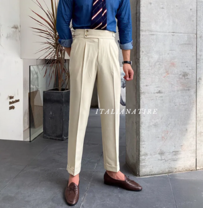 Biege Signature Buttoned Gurkha Pants -by-Italian Atire - Image 5