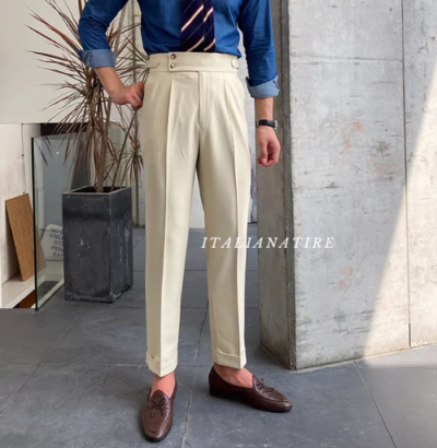 Biege Signature Buttoned Gurkha Pants -by-Italian Atire - Image 6