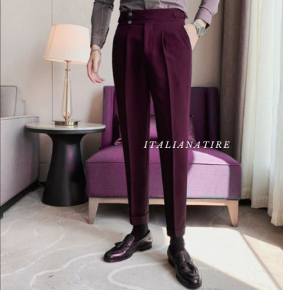 Wine Signature Buttoned Gurkha Pants-by-Italian Atire - Image 2