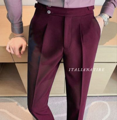 Wine Signature Buttoned Gurkha Pants-by-Italian Atire - Image 3