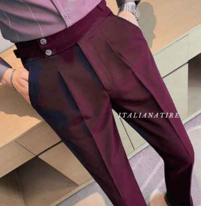 Wine Signature Buttoned Gurkha Pants-by-Italian Atire - Image 4