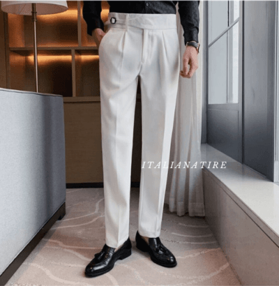 White Single Buckle Gurkha Pants -by-Italian Atire - Image 6