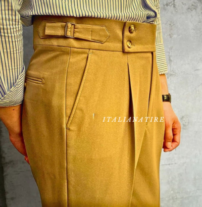 Camel Signature Buttoned Gurkha-pants-by-Italian Attire - Image 2