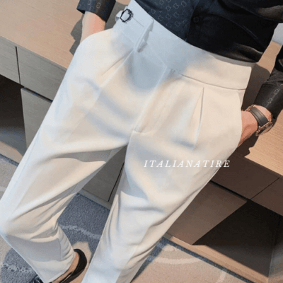 White Single Buckle Gurkha Pants -by-Italian Atire