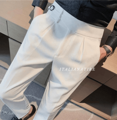 White Single Buckle Gurkha Pants -by-Italian Atire