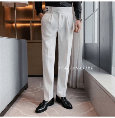 White Single Buckle Gurkha Pants -by-Italian Atire - Image 3