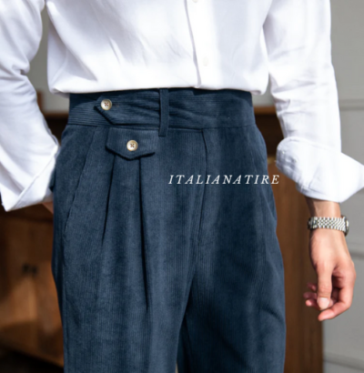 Navy Corduroy Signature Gurkha Pants -by-Italian Atire