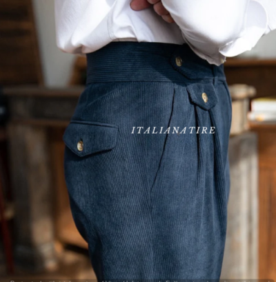 Navy Corduroy Signature Gurkha Pants -by-Italian Atire - Image 5