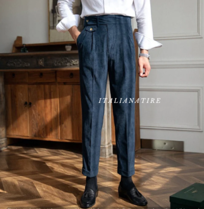 Navy Corduroy Signature Gurkha Pants -by-Italian Atire - Image 4