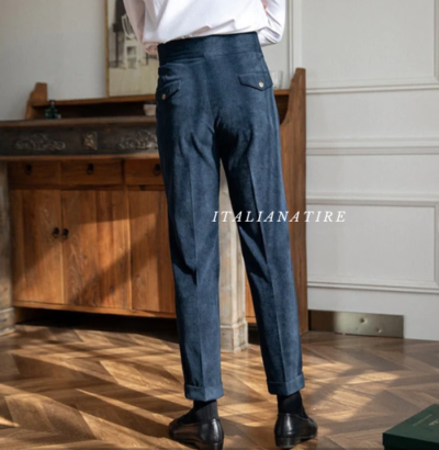 Navy Corduroy Signature Gurkha Pants -by-Italian Atire - Image 2