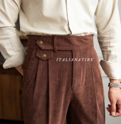 Brown Corduroy Signature Gurkha-pants-by-Italian Attire