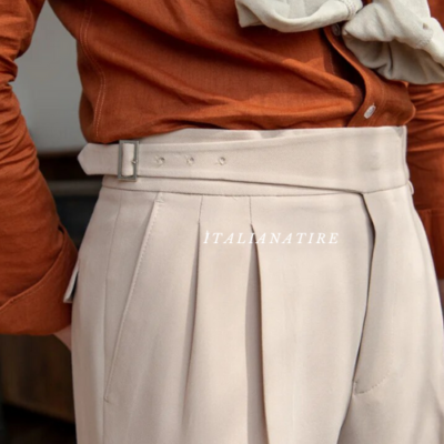 Beige Classic Buckle Gurkha Pants -by-Italian Atire