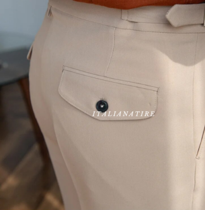 Beige Classic Buckle Gurkha Pants -by-Italian Atire - Image 3