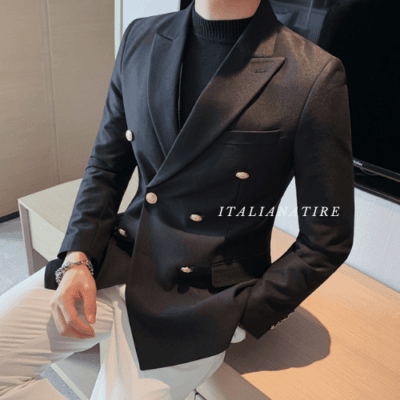 Black Double Breasted one piece Blazer by Italian Atire