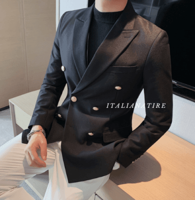 Black Double Breasted one piece Blazer by Italian Atire