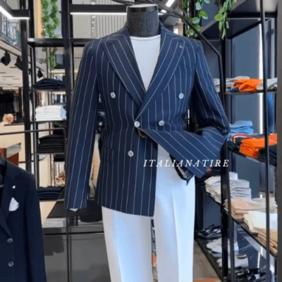 Navy striped Double Breasted Blazer by Italian Atire (Special Edition)