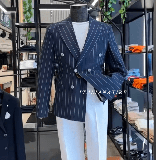 Navy striped Double Breasted Blazer by Italian Atire (Special Edition)