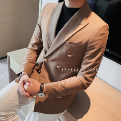khakhi Double Breasted One piece Blazer by Italian Atire