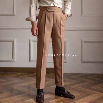 Italian Khakhi Signature Gurkha Trouser -by-Italian Atire