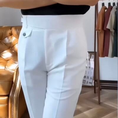 White single buckel Gurkha-pants-by-Italian Attire
