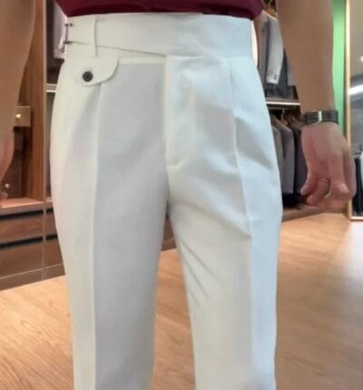 white single buckel Gurkha-pants-by-Italian Attire - Image 7